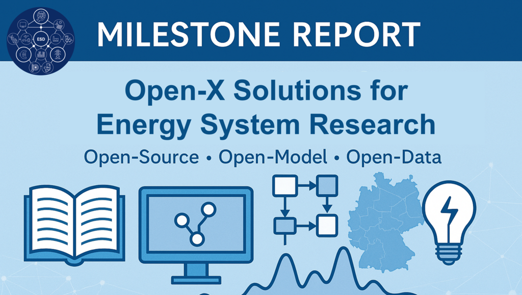 Icons for milestone report with ESD logo, computer, book, flashlight